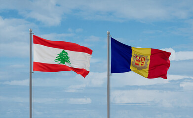 Lebanon and Andorra national flags, country relationship concept