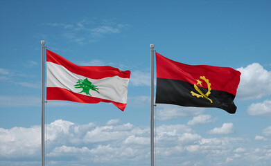 Lebanon and Angola national flags, country relationship concept