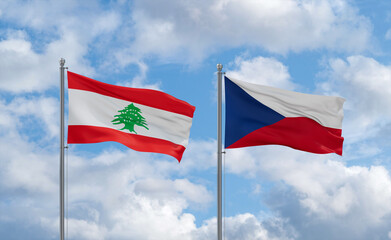 Czech Republic and Lebanon flags, country relationship concept