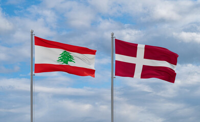 Denmark and Lebanon flags, country relationship concept