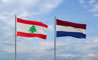 Netherlands and Lebanon flags, country relationship concept