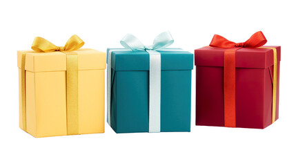 Three gift boxes collection set isolated on white PNG - obrazy, fototapety, plakaty