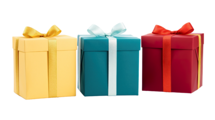Three gift boxes collection set isolated on white PNG
