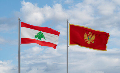 Montenegro and Lebanon flags, country relationship concept
