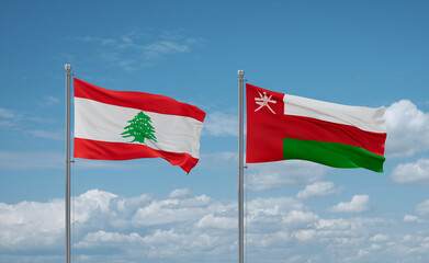 Oman and Lebanon flags, country relationship concept