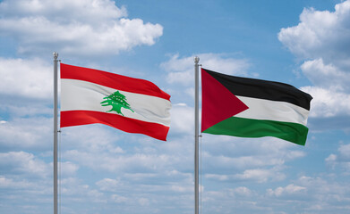 Palestine and Lebanon flags, country relationship concept