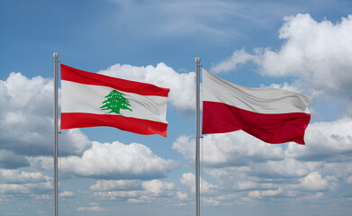 Poland and Lebanon flags, country relationship concept