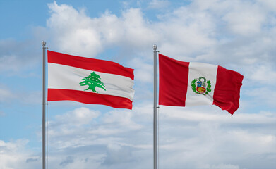 Peru and Lebanon flags, country relationship concept