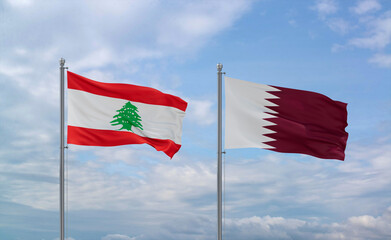 Qatar and Lebanon flags, country relationship concept