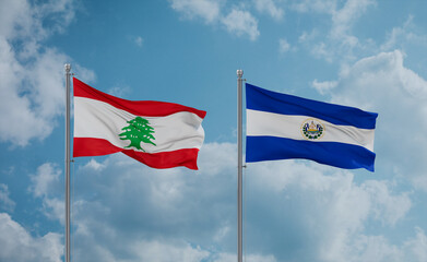 Salvador and Lebanon flags, country relationship concept