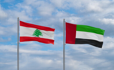 UAE and Lebanon flags, country relationship concept