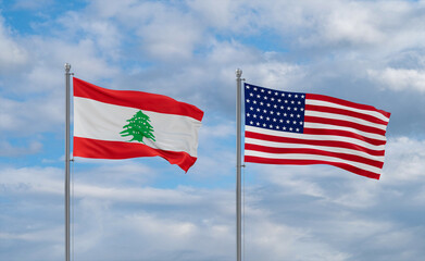 Fototapeta premium USA and Lebanon flags, country relationship concepts