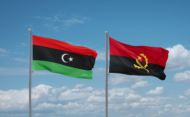 Libya and Angola national flags, country relationship concept