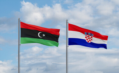 Croatia and Libya flags, country relationship concept