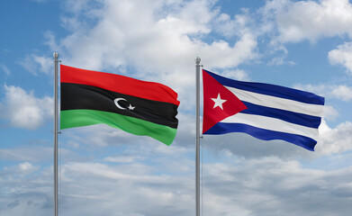 Cuba and Libya flags, country relationship concept