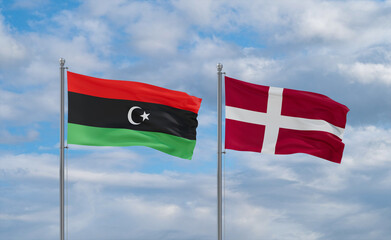 Denmark and Libya flags, country relationship concept