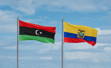 Ecuador and Libya flags, country relationship concept