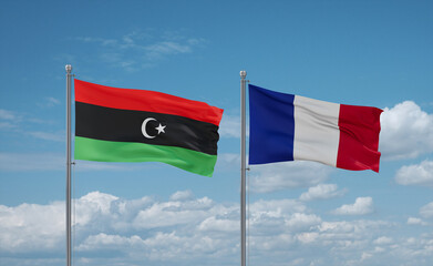 Libya and France flags, country relationship concept