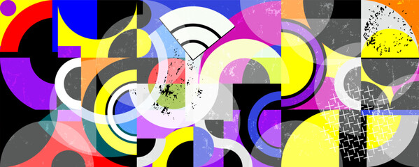 abstract background pattern, with circles, stripes, elements, paint strokes and splashes - 668201303