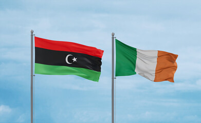 Ireland and Libya flags, country relationship concept