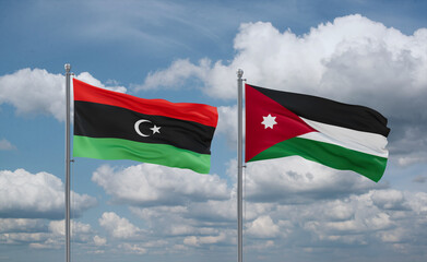 Jordan and Libya flags, country relationship concept