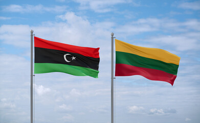 Lithuania and Libya flags, country relationship concept