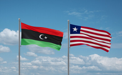 Liberia and Libya flags, country relationship concept