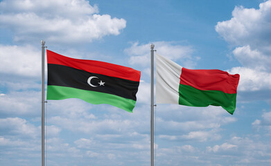 Madagascar and Libya flags, country relationship concept