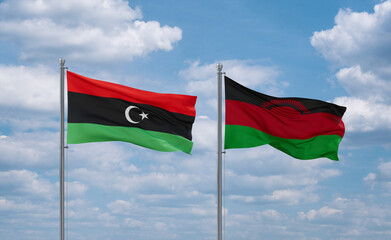 Malawi and Libya flags, country relationship concept
