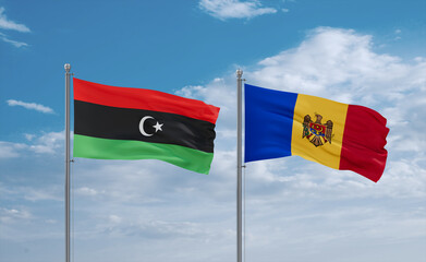 Moldova and Libya flags, country relationship concept
