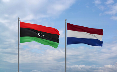 Netherlands and Libya flags, country relationship concept