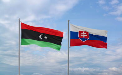 Slovakia and Libya flags, country relationship concept