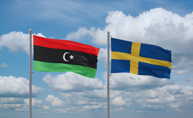 Sweden and Libya flags, country relationship concept
