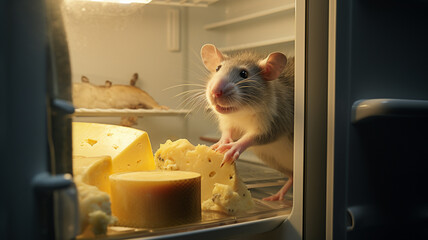 The secret inhabitants of the refrigerator try to get their hands on the cheese.  Generative AI 