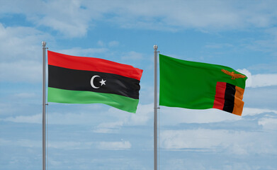 Zambia and Libya flags, country relationship concept