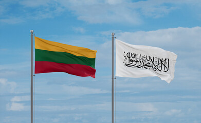 Lithuania and Afghanistan national flags, country relationship concept