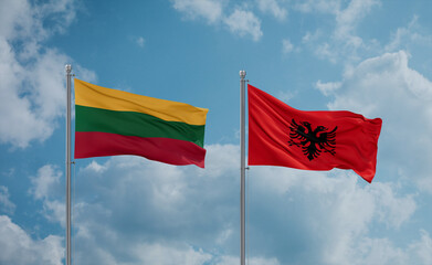 Lithuania and Albania national flags, country relationship concept