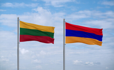 Armenia and Lithuania flags, country relationship concept