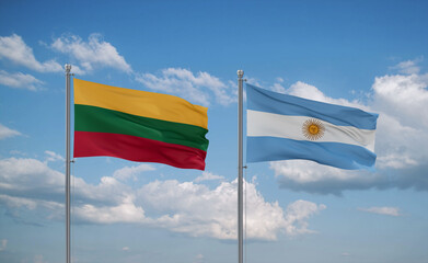 Argentina and Lithuania flags, country relationship concept