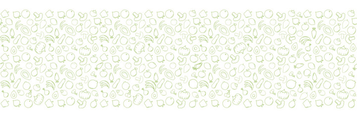 Organic Grocery shopping seamless pattern and web banner design, Online Market, Home delivery line vector illustration Horizontal. Green and Whait