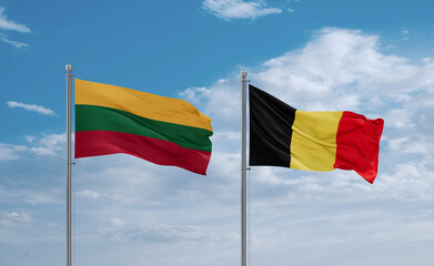 Belgium and Lithuania flags, country relationship concept