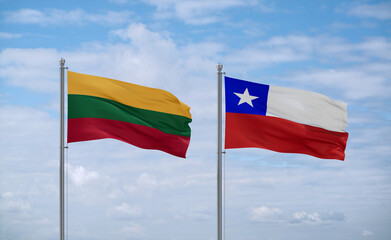 Chile and Lithuania flags, country relationship concept