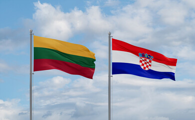 Croatia and Lithuania flags, country relationship concept