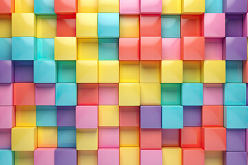 Abstract bright geometric pastel colors colored 3d gloss texture wall with squares and rectangles background. - obrazy, fototapety, plakaty
