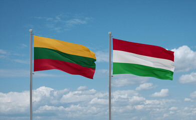 Hungary and Lithuania flags, country relationship concept