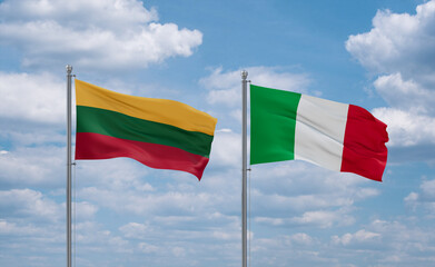 Italy and Lithuania flags, country relationship concept