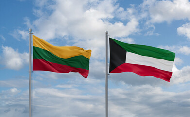 Kuwait and Lithuania flags, country relationship concept
