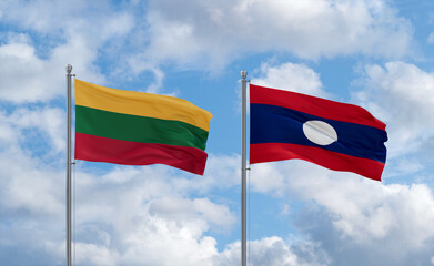 Laos and Lithuania flags, country relationship concept