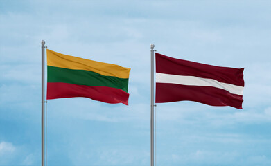 Latvia and Lithuania flags, country relationship concept