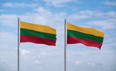 Two Lithuania flags, country relationship concept